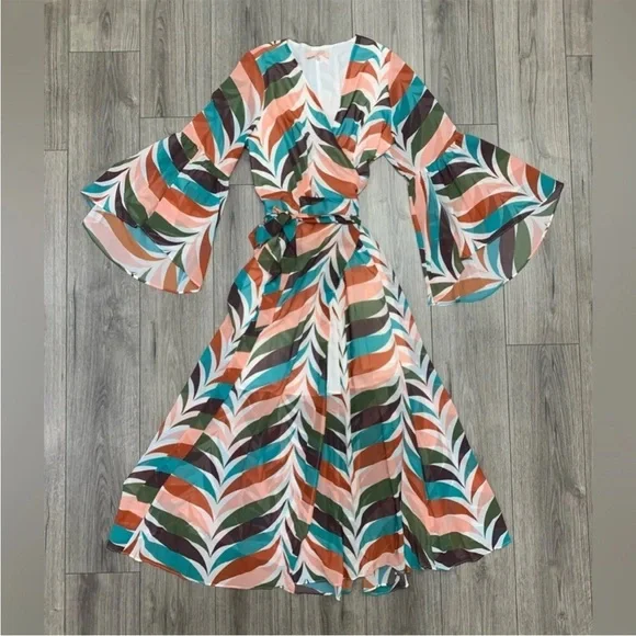 Anthropologie Hutch Sz 1X Elysees Geometric Wrap Maxi Dress Long Sleeve BNWOT - Picture 4 of 10